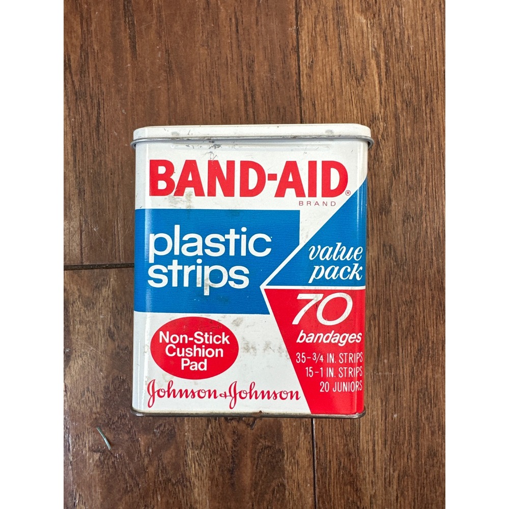 Vintage Band Aid Plastic Strips 70 Assorted Adhesive Bandages Tin Value Pack